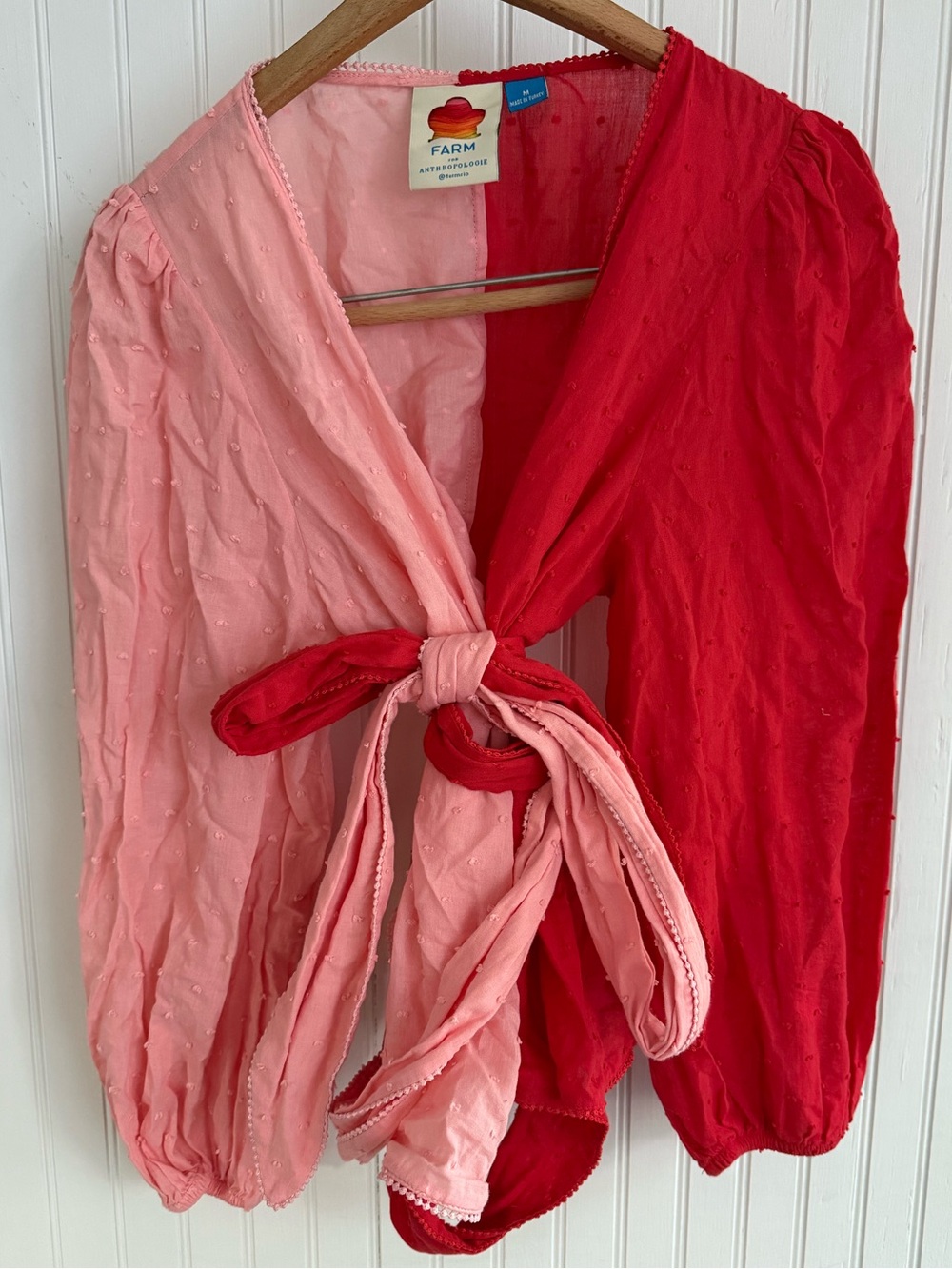 FARM Rio for Anthropologie Pink & Red Colorblock Wrap Blouse Size M